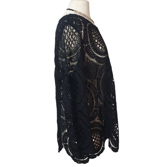 Cato Woman Plus Lace Top 18/20W Black Crochet Overlay Chic Preppy Layering Y2K - Picture 4 of 6